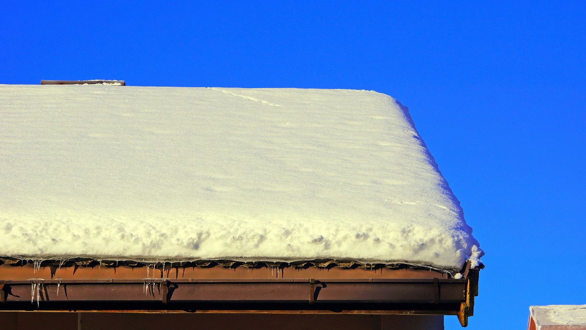 close-up of a roof covered in snow